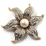 Stunning Vintage Crystal Flower Brooch (Gold&Silver Tone)