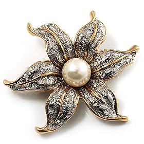 Stunning Vintage Crystal Flower Brooch (Gold&Silver Tone)