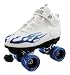 Sure Grip Rock Speed Freaks Hot White Boots with Blue Flames and Blue & White Swirl Wheels Mens Boys Ladies Womens Girls Kids Childrens Youth Quad Speed Skates