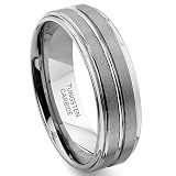 Tungsten Carbide Ribbed Satin Wedding Band Ring Size 7-12.5