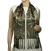 100% Silk Satin Charmeuse Double Layer Bamboo Chinese Calligraphy and Seal Stamps Tassels Ends Long Scarf - Green