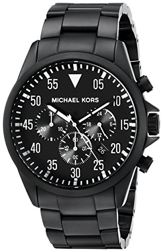 Michael Kors Gage plateada negra-en acero inoxidable recubierto de reloj cronógrafo para hombre MK8414