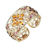 14K Yellow Gold Multi-Color Gemstones and Diamond Bangle Bracelet