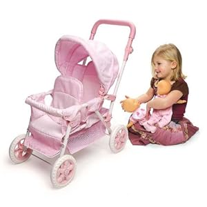 Double Doll Stroller - Pink/ White Gingham by 
