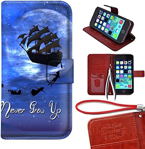iPhone 5 Wallet Case,Never Grow Up Premium PU Leather Wallet Case cover with card slots for iPhone 5 5s