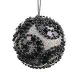 3 Black & Silver Beaded Glass Ball Christmas Ornament #XGM963-SI/BK