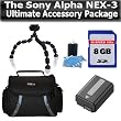 Ultimate Accessory Package For The Sony Alpha NEX-3 Includes 8gb SD High Speed Error Free Memory + 1500 mAH Replacement NP-FW50 Battery + Flexible Gripster Tripod + Deluxe Carrying Case + Lens Cleaning Kit Ultimate Accessory Package For The Sony Alpha NEX-3 Includes 8gb SD High Speed Error Free Memory + 1500 mAH Replacement NP-FW50 Battery + Flexible Gripster Tripod + Deluxe Carrying Case + Lens Cleaning Kit