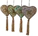 Brocade Heart Ornament - Hand Beaded with Amber Stone Center, Set of 4