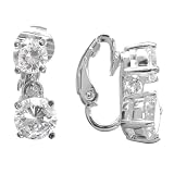 Image of Sterling Silver Graduated Clear Cubic Zirconia Drop Clip Earrings
