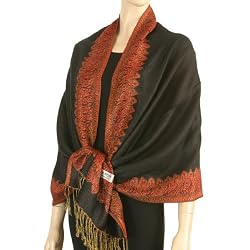 Beautiful Border Pattern Pashmina Shawl /Stole/Wrap- Superior Double Layer Weaving (Choice of 12 Colors)