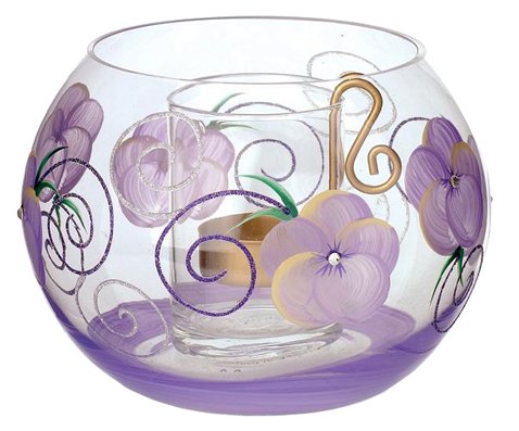 Crystal Colours Lavender Hand Painted Glass Boxed Large Rose Bowl