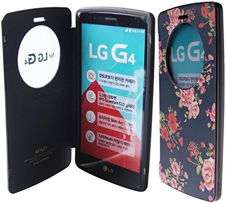 LG G4 Case,[Floral Navy] Window Open View Bumper Case G4 PU Leather Flip Cover Magnetic closure Anti Shock For LG G4 (Floral Navy)