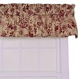 Ellis Curtain Palmer Floral Toile Tailored Valance Window Curtain, Red