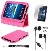 Pink Deluxe Leather Flip Portfolio Protector Case Cover with Built In Stand for New Samsung Galaxy Tab ( P1000 Tablet Device ) + Includes a Durable Screen Protector + Includes a Crystal Clear High Quality HD Noise Filter Ear Buds