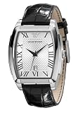 Image of Emporio Armani Gents Tonneau Case Silver Dial Black Leather Strap Watch