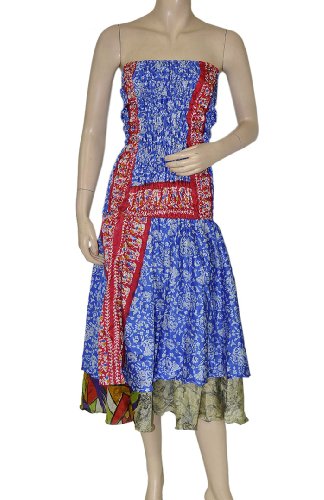 Indian Printed Party Wear Rayon Silk Cocktail Dress with Out Shoulder & Two Layer Frill