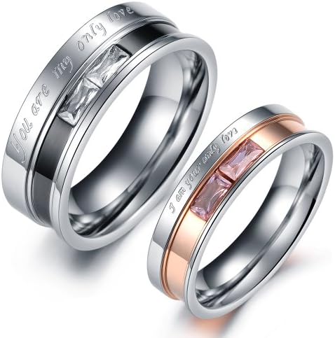 Geminis Jewelry Black&rose Gold "You Are/i Am My/your Only Love" W/Zircon Stainless Steel Couple Ring(With Free Gift Box)