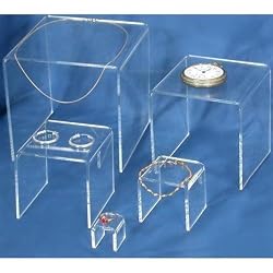 5 Clear Acrylic Jewelry Display Risers Showcase Stands