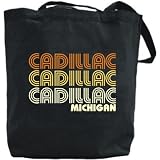 Canvas Tote Bag Black  Cadillac Retro Color  Michigan Usa City