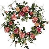 Nearly Natural 4802 Rose Wreath, 20-Inch, Peach