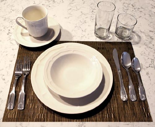 4 Complete Place Settings - Basic: Dinnerware, Flatware, Glassware and Placemats for 4 Settings