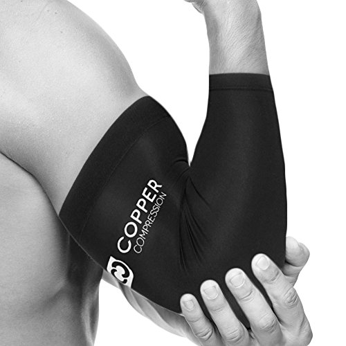 Copper Compression Recovery Elbow Sleeve, GUARANTEED Highest Copper Content! Best Copper Infused Fit - Wear Anywhere. Support For Workouts, Golfers And Tennis Elbow, Arthritis, Tendonitis (Medium)