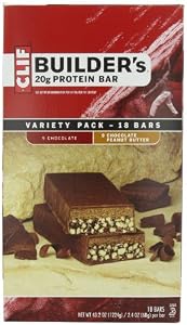 Clif Bar Builder's Bar, Variety Pack, 9 Chocolate and 9 Chocolate Peanut Butter, 2.4-Ounce Bars, 18 Count