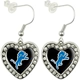NFL Detroit Lions Crystal Heart Earrings with Team Logo