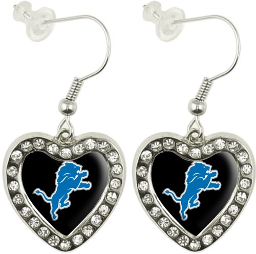 NFL Detroit Lions Crystal Heart Earrings with Team Logo