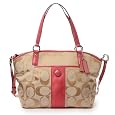 Coach 21899 Signature Stripe Pocket Tote Light Khaki and Coral Handbag