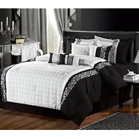 Chic Home 8-Piece Glendale Embroidered Comforter Set, King, Black/Grey