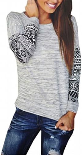 YZXH Womens Sexy Round Neck Slim Print T Shirts Gray M