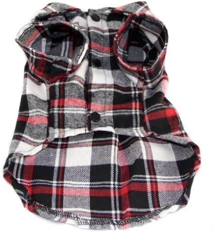 Pet Dog Cat Plaid T-Shirt Trendy Short Sleeve Fine Grid Checkered Button Down Shirt Lightweight (Red, XLarge)