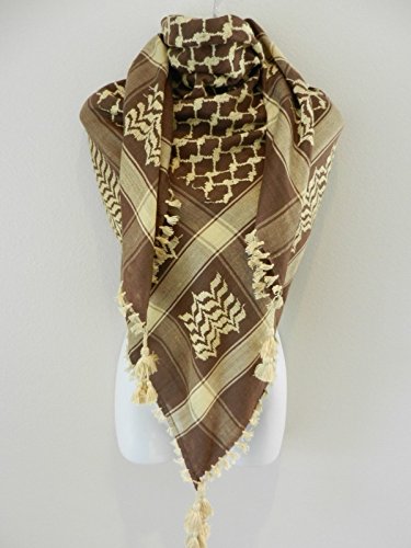 Dark Brown With Gold Yellow Embroided Arab Shemagh Head Scarf Neck Wrap Cottton