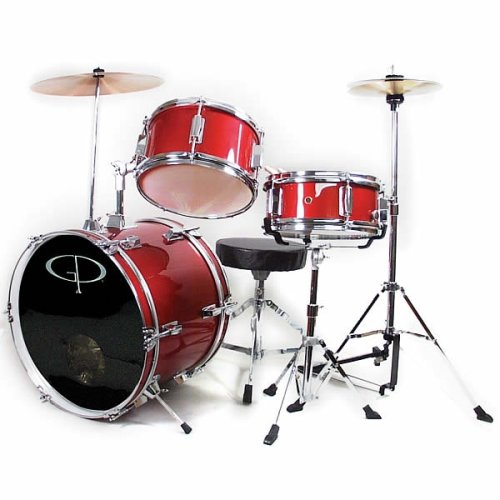 Childrens Toyshop  Musical Instruments : GP50 3-Piece Junior Children's/Kids Starter Drum Set with Sticks - Metallic Red