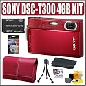 Sony DSC-T300 Cybershot 10.1MP Digital Camera Red Plus 4GB Accessory Outfit