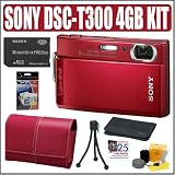 Buy Sony DSC-T300 Cybershot 10.1MP Digital Camera (Red) + 4GB Accessory Kit