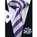 Hi-Tie Mens Purple Striped Solid Plaid Paisley Silk Tie Hanky Cufflinks set