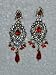 Stylish Long Cubic Zircon Silver Gold Plated with Red Beads Earrings