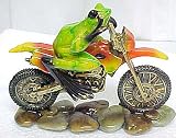 Green Tree Frog On Dirt Bike Figurine Moto X Motorcycle