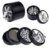 Plixio 4 Piece 2" Spice Herb Tobacco Grinder with Handle -Aluminum Alloy (Black)