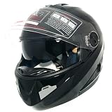 Dual Visor Modular Flip up Motorcycle Helmet Gloss Black DOT (Large)