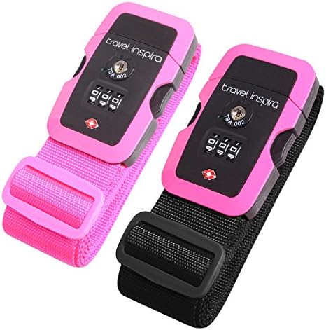 Adjustable Nylon Long Travel Luggage Strap Belt with TSA Approved Locks Pink + Black 2 Pack