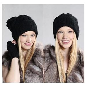 SODIAL- Spring Retro Oversized Slouch Ladies Warm Stretch Beanie Bobble Hat, Black