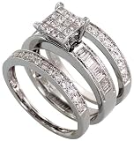 14k White Gold Wedding Ring Set 3/8 (10mm) wide, w/ 1.08 Carats Round Brilliant, Invisible & Baguette Diamonds