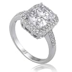 Sterling Silver Radiant Cubic Zirconia CZ Solitaire Ring w/ Side Stone - Women's Engagement Wedding Ring