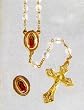 Crystal Rosary - Our Lady of Guadalupe - 7mm Crystal Beads - 21in. Gold Chain - Center Piece with Matching Lapel Pin - Gift Box Included - IMPORTED FROM ITALY