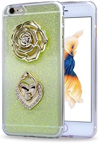Hhmm Heart Stents+shining Tpu Back Cover with Metal Ring Holder Stand Buckle and the Rose Pattern Slim the Girl Cover Case for Iphone 6 Plus (Green)