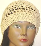 Hand Crocheted Set of Two Beige and Light Mint Color Rayon Cotton Gimp Skull Cap