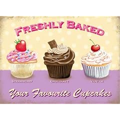 Freshly Baked 'Your Favourite Cupcakes' - Vintage Style Enamelled Metal Sign -20cm x 15cm
